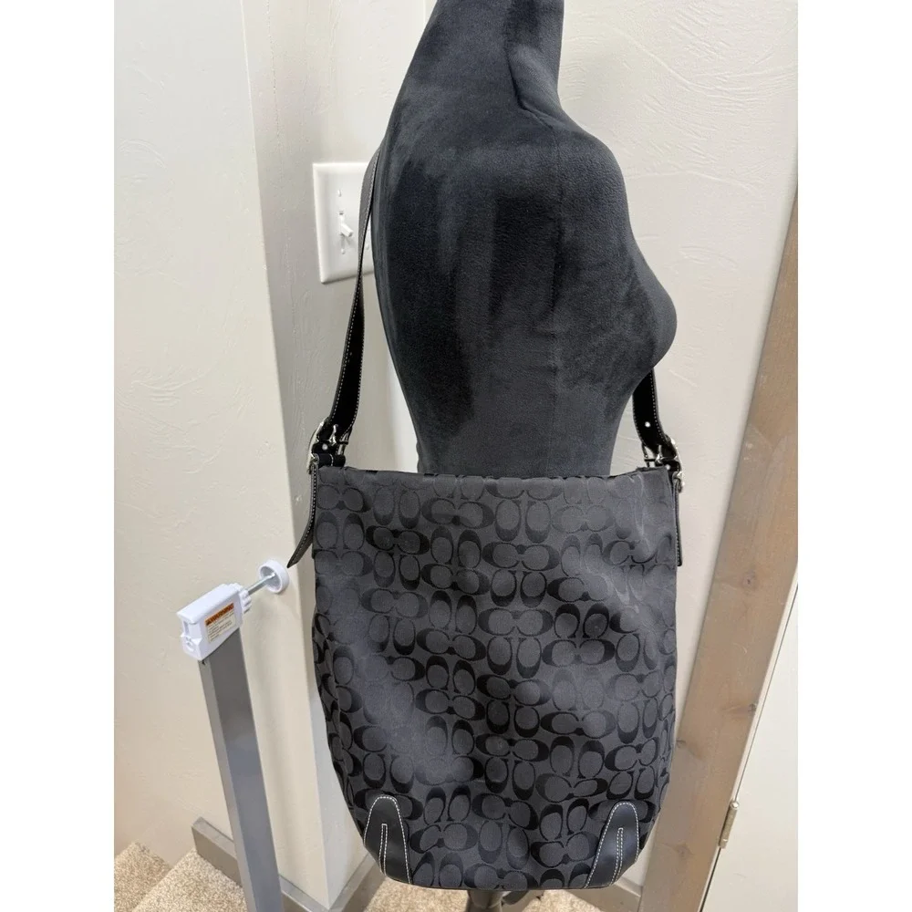 Coach Vintage Signature Monogram C Canvas Hobo/Bucket Bag 02' 6076 Black Y2K